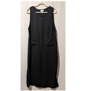 VTG Talbots Black Midi Tank Shift Dress Patch Pockets 100% Tencel Size Medium